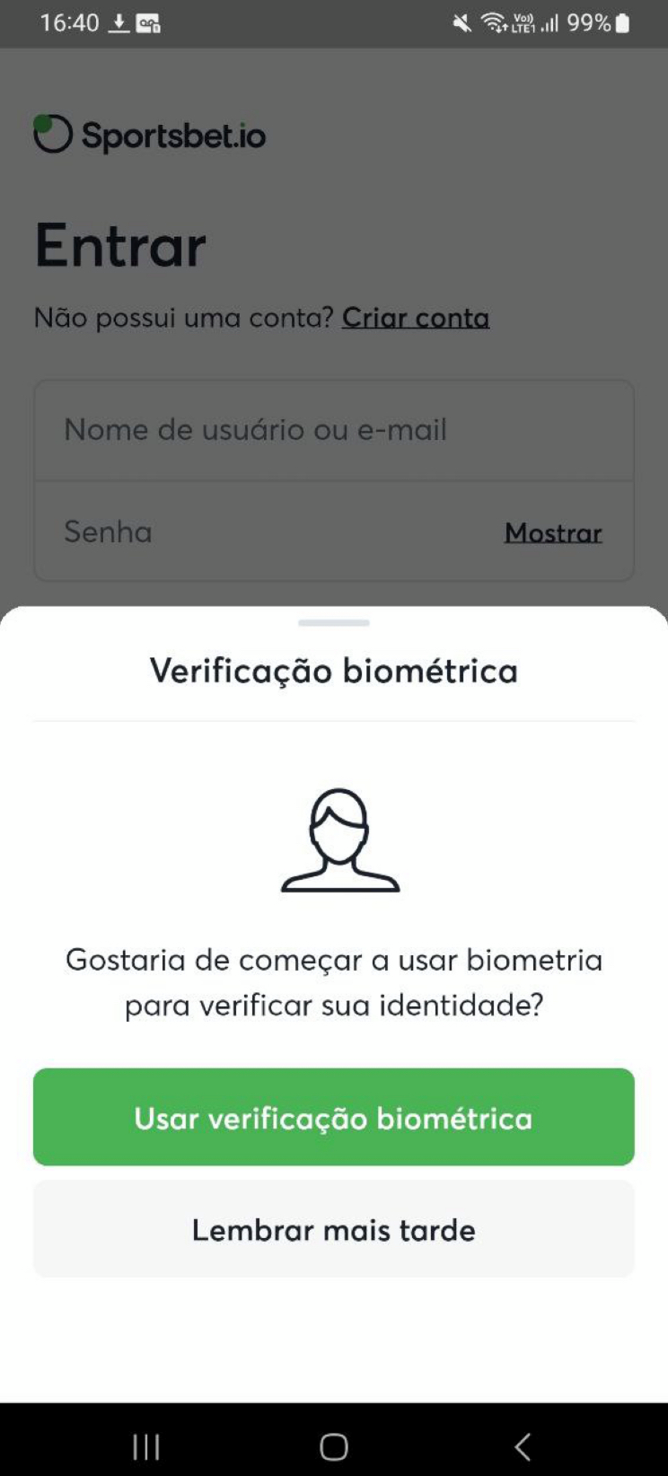 Após o primeiro login, você pode configurar o acesso com biometria.