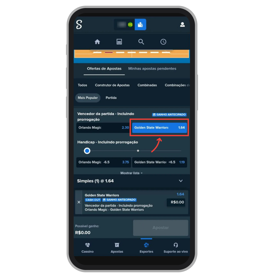 Toque no resultado em que quer apostar 