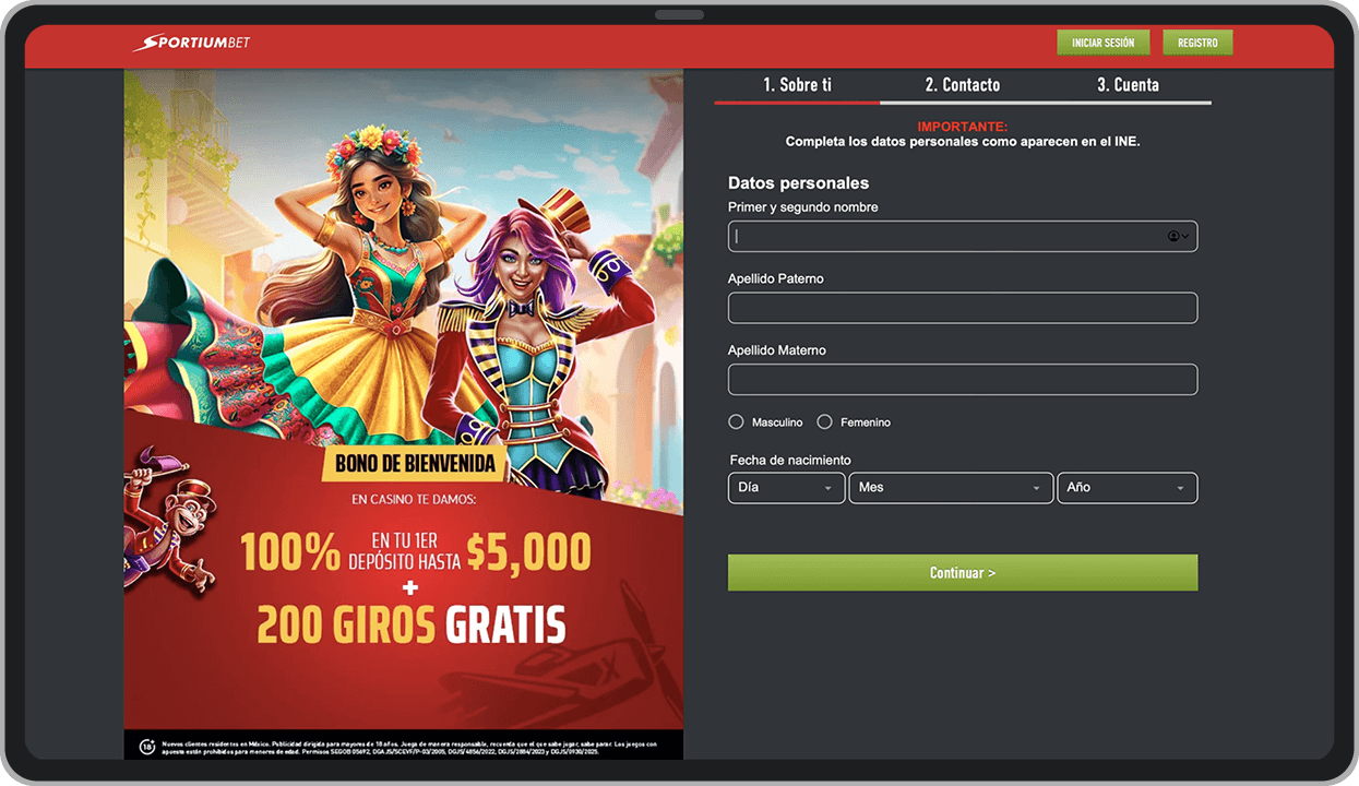 Ventana de registro (Sobre ti)