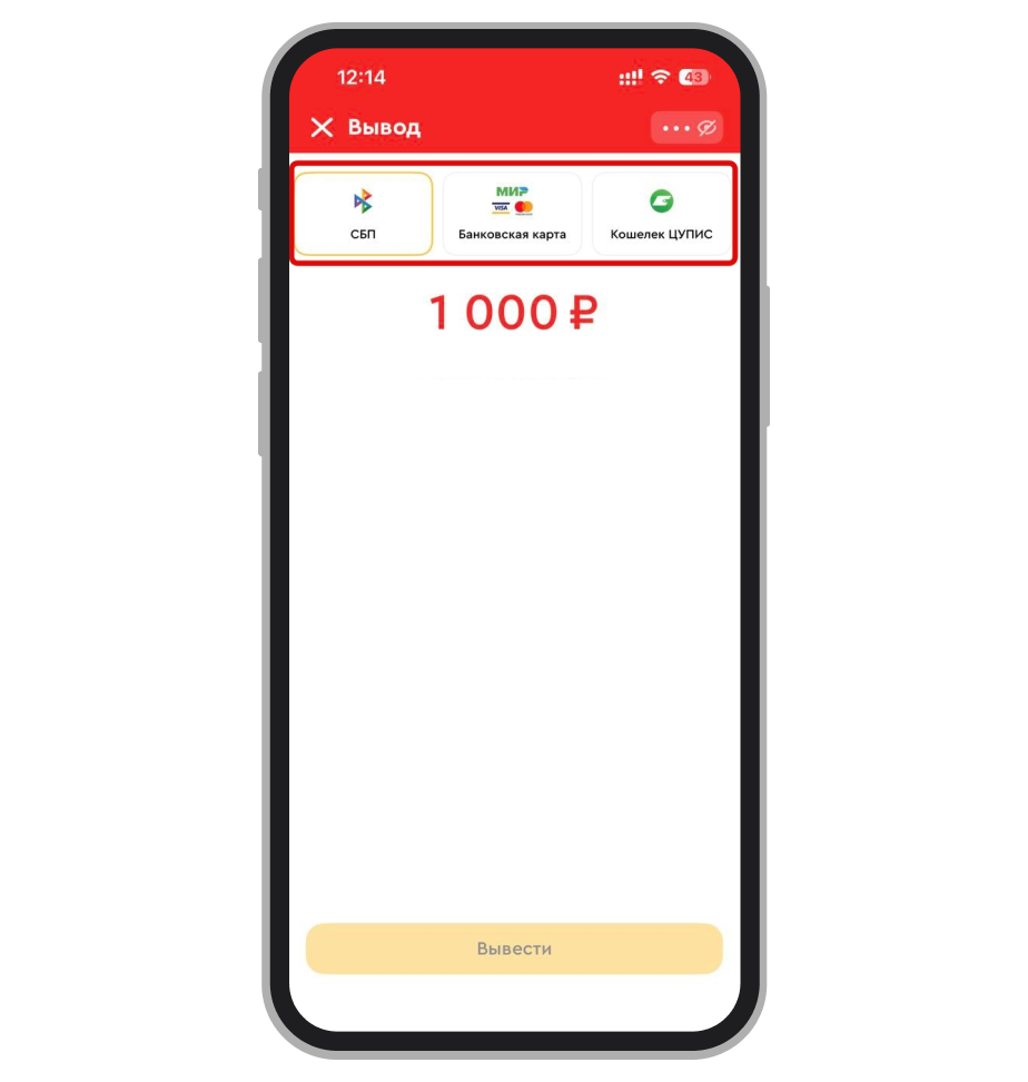 Варианты платёжных средств для снятия