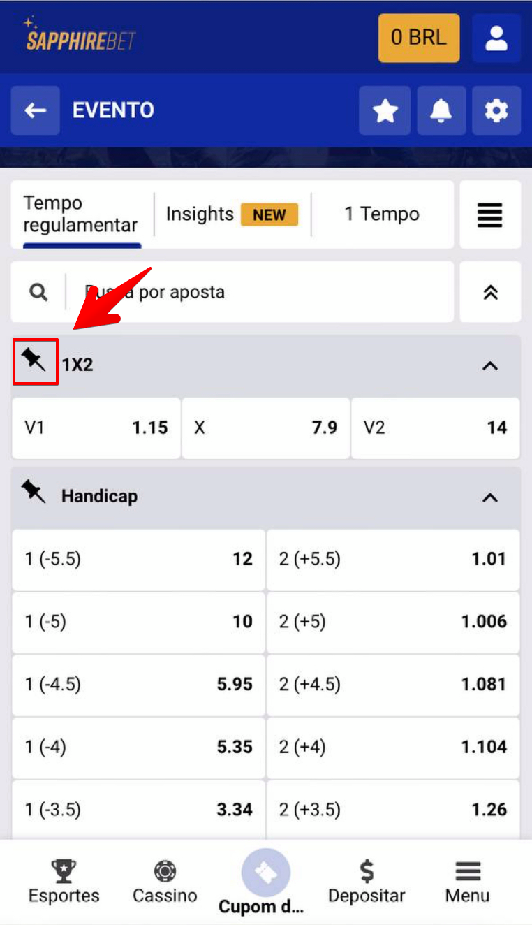 Você pode fixar mercados favoritos para agelizar acesso