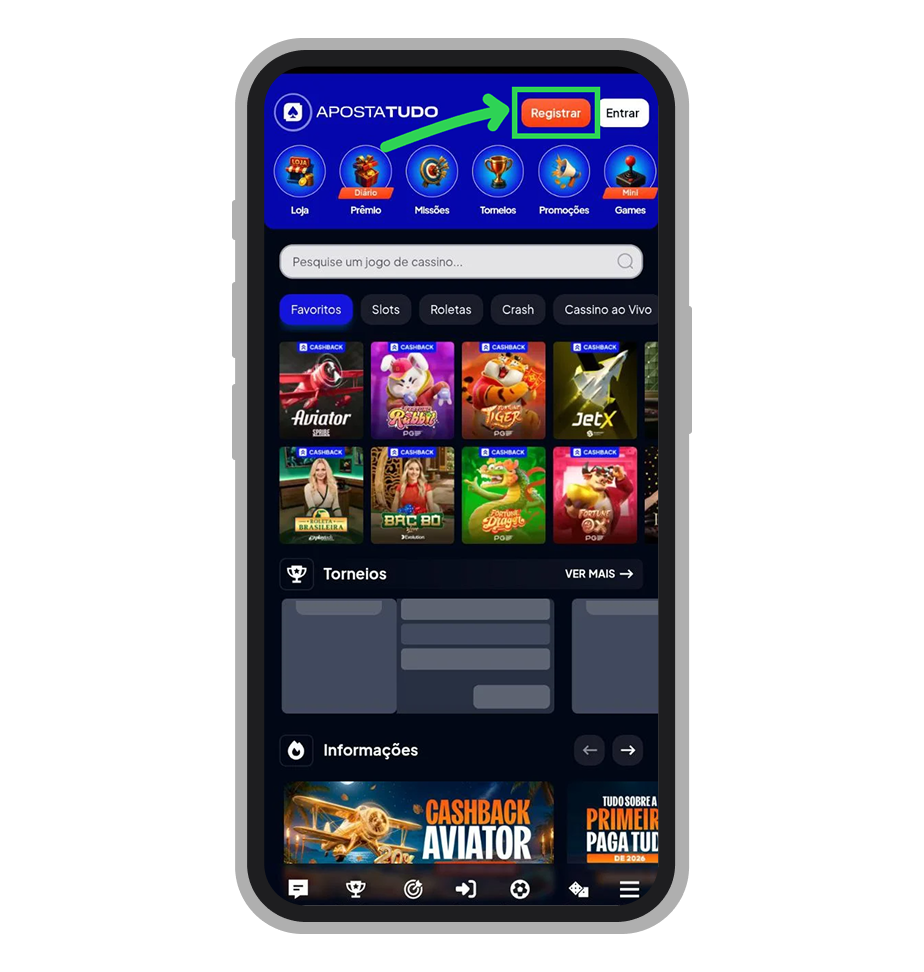 Toque no botão “Registrar”