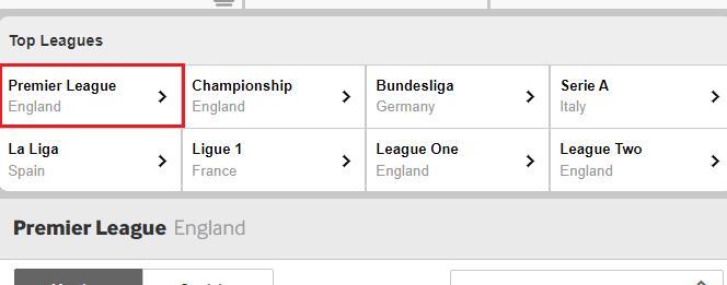 Choose the league or tournament to bet on