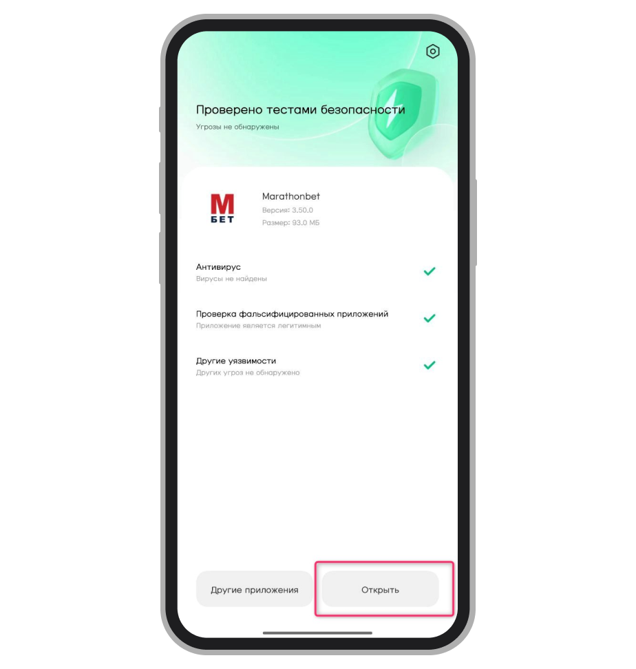 Открываем приложение букмекера