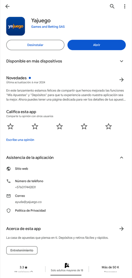 Información de la app