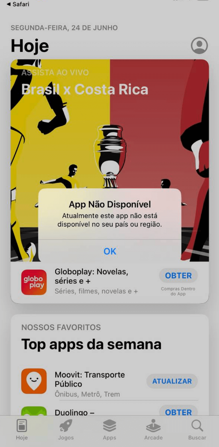 O link do site Dicebet para App Store não funciona no Brasil