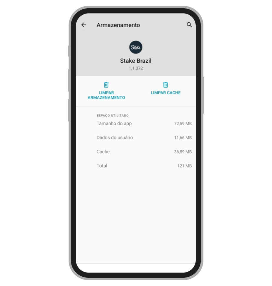 App da Stake no armazenamento do celular 