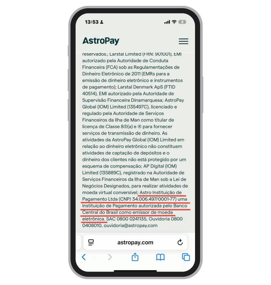 A informação da autorização do Bacen no site da AstroPay 