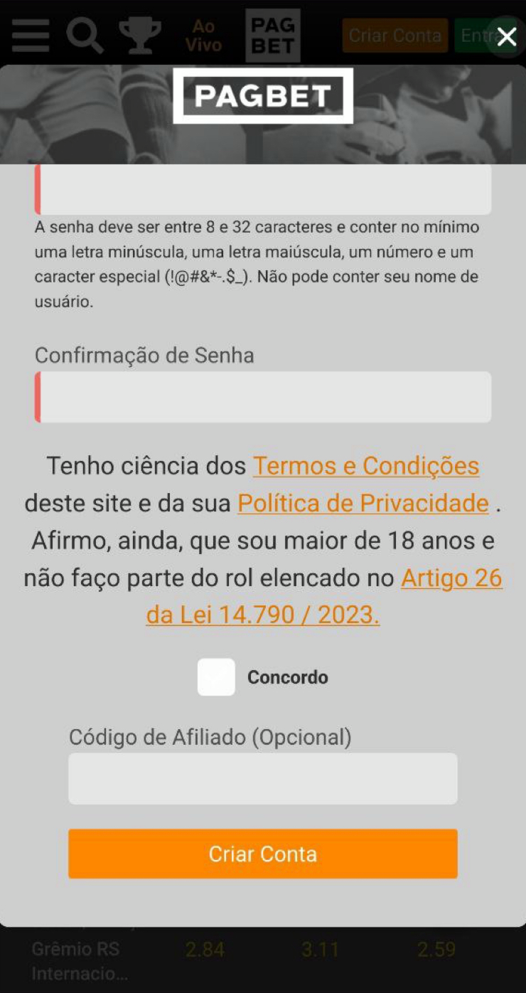 Aceite os termos e condições da plataforma