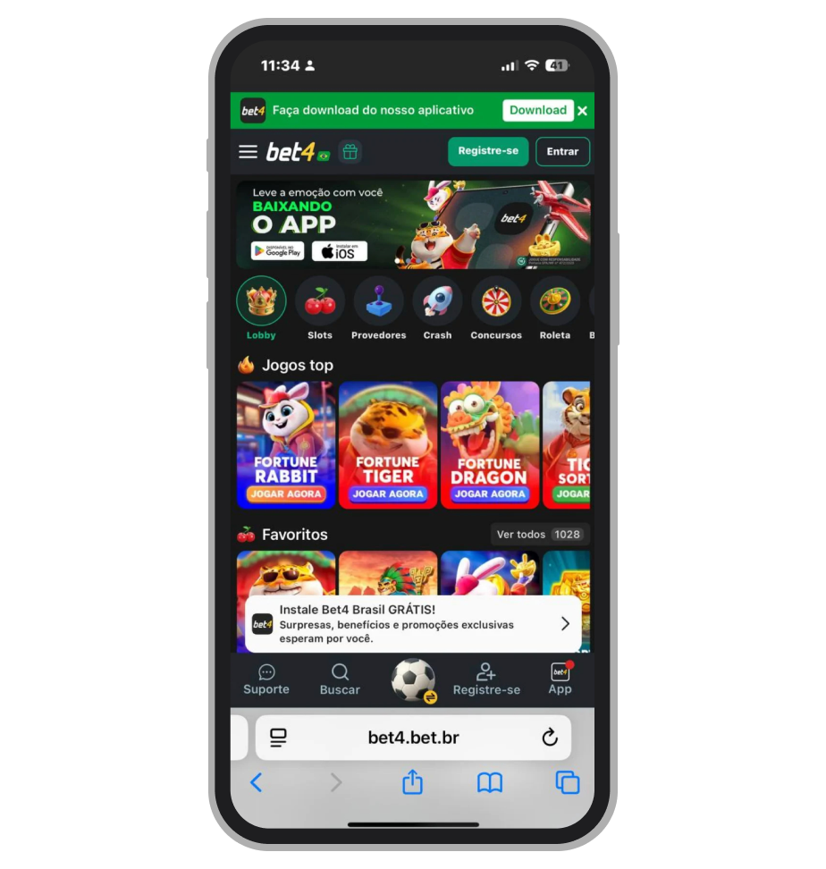 Cassino no site mobile da Bet4