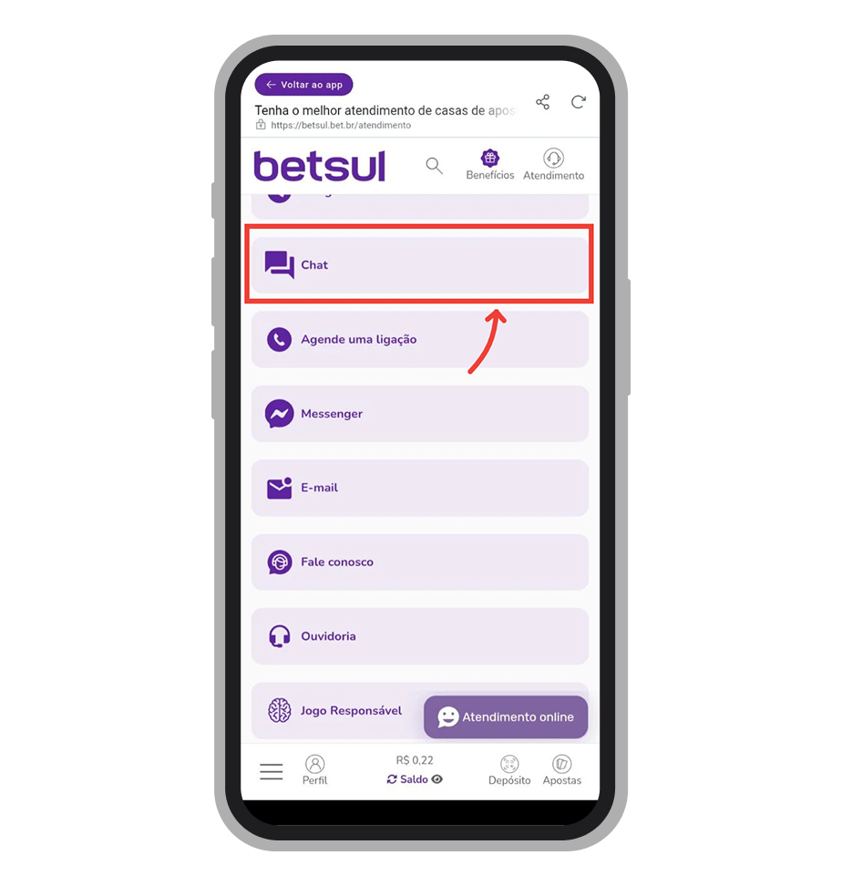 Toque no botão "Chat" 