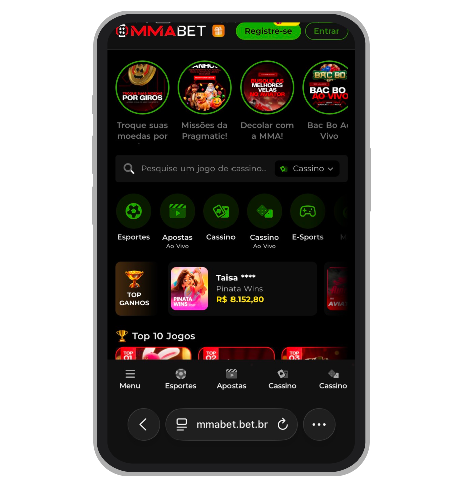 Página inicial da MMABet