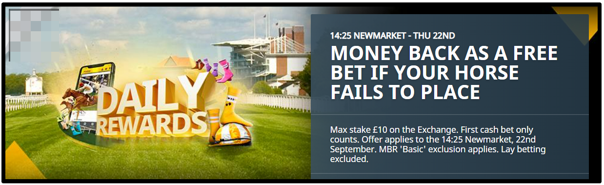 If your horse fails to place on the betfair exchange get up to £10 in Free bets.