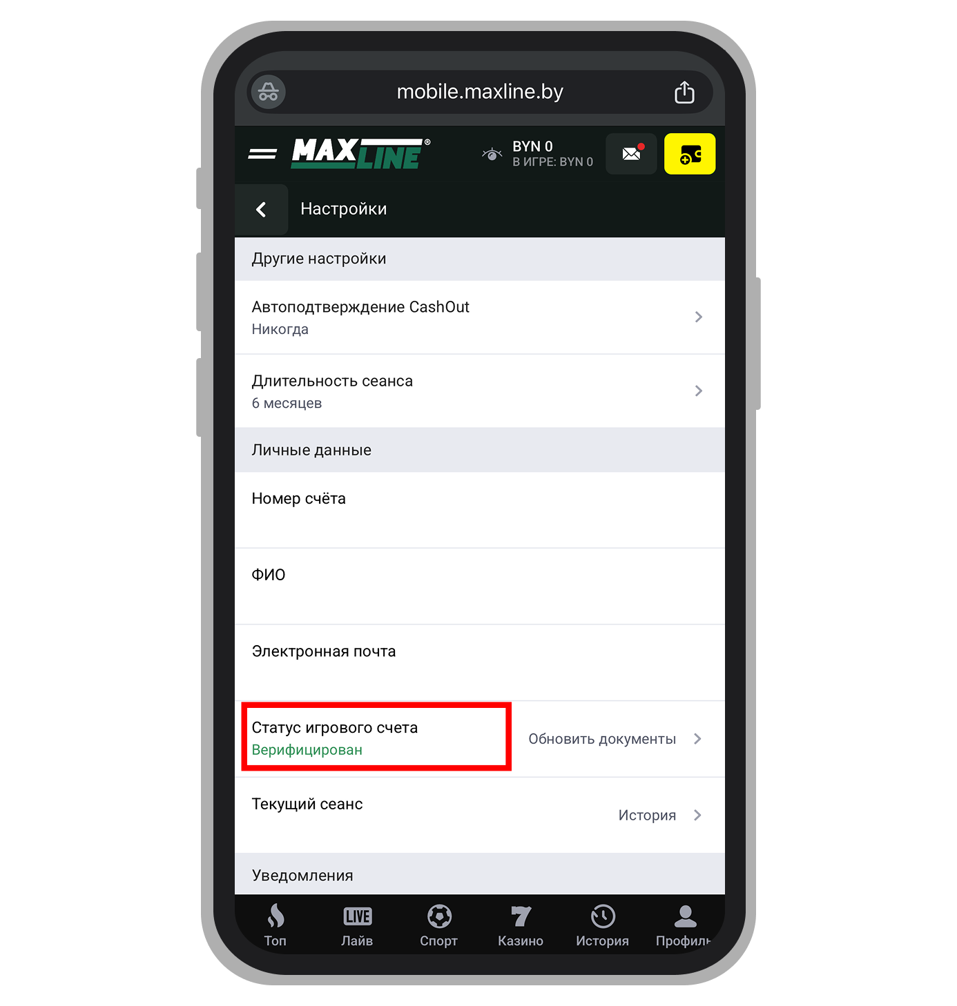 Подтвержденный аккаунт в Maxline