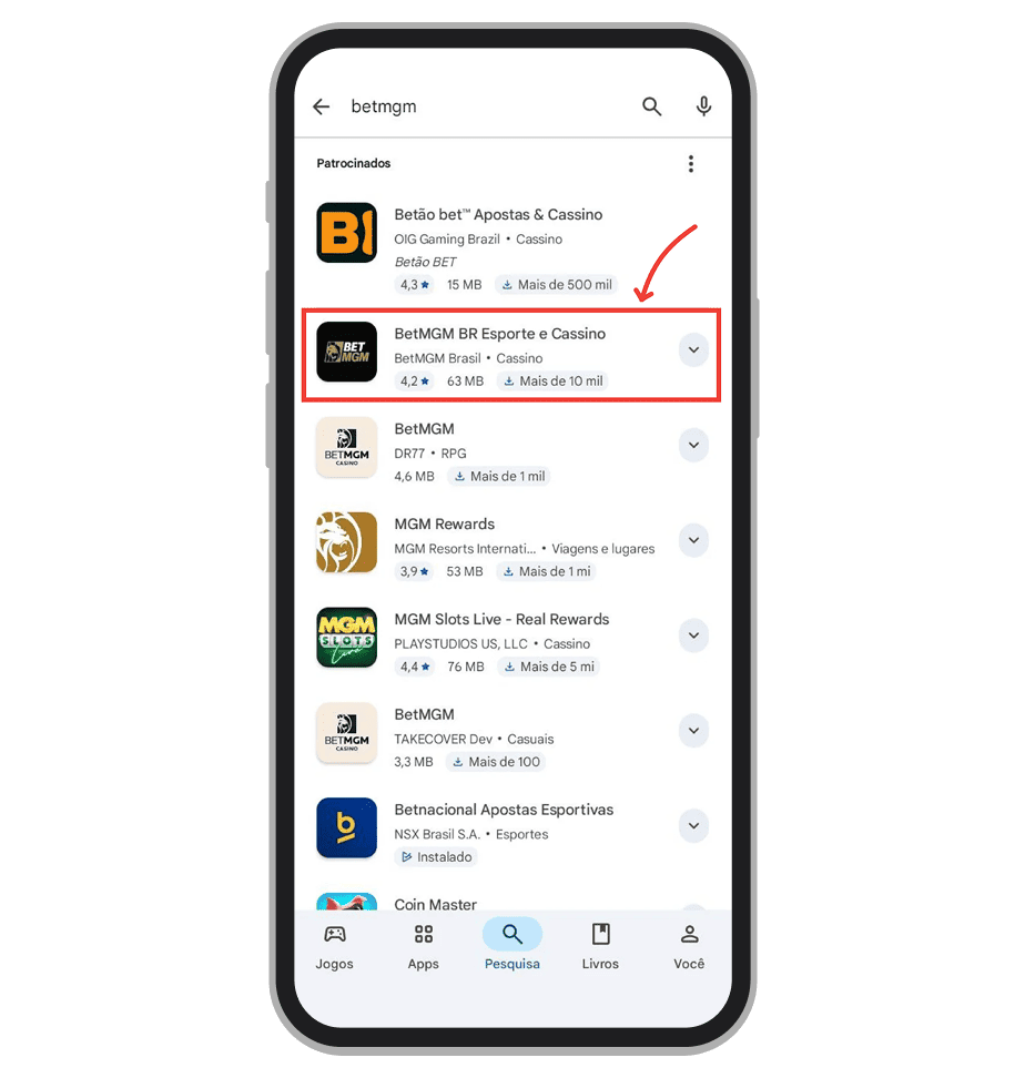 Escolha o BetMGM app