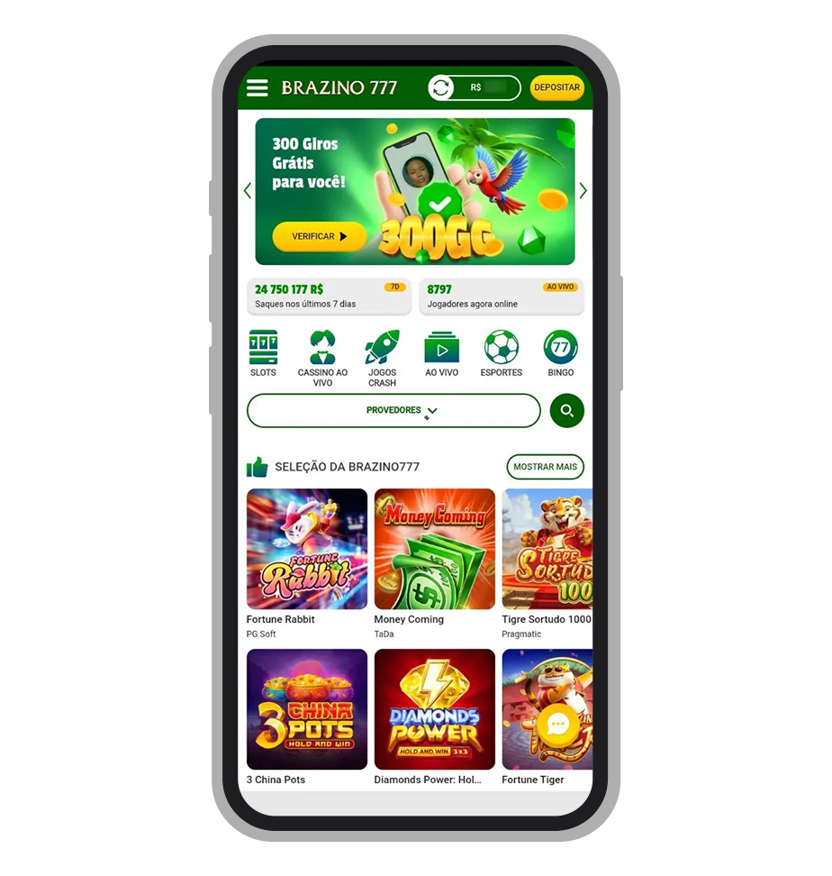 Interface do aplicativo Brazino777 oficial para Android disponível na Google Play