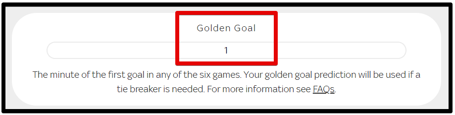 Sky super 6 has a Golden Goal time prediction in case of a tie