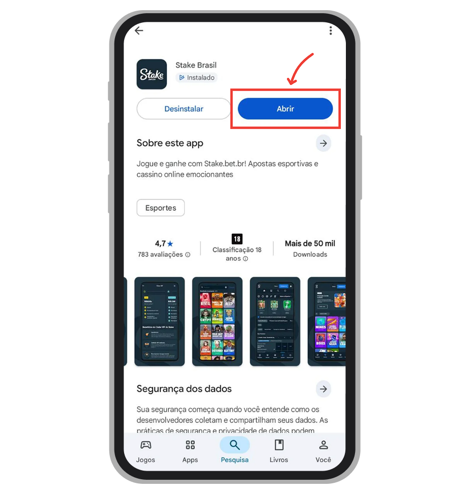 Pode abrir o app e começar apostar 