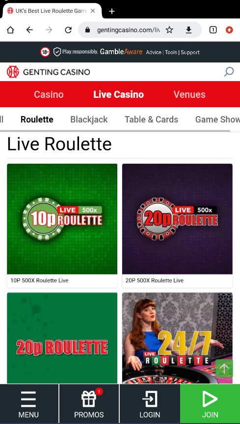 Live roulette page