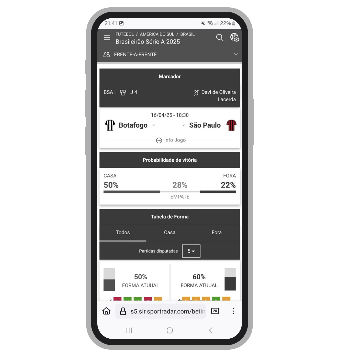 Estátisticas de Sportradar na Br4Bet