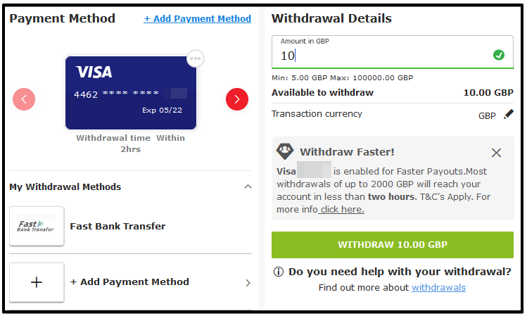 Enter the amount and click on “Withdraw”