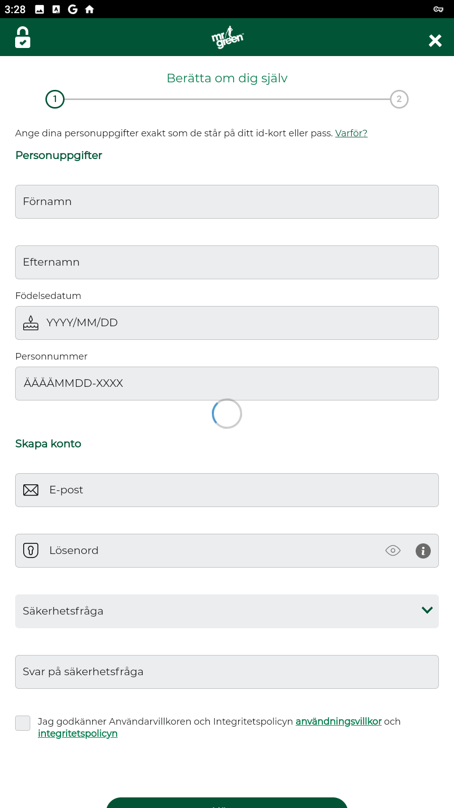 "Spela här" - startskärm.