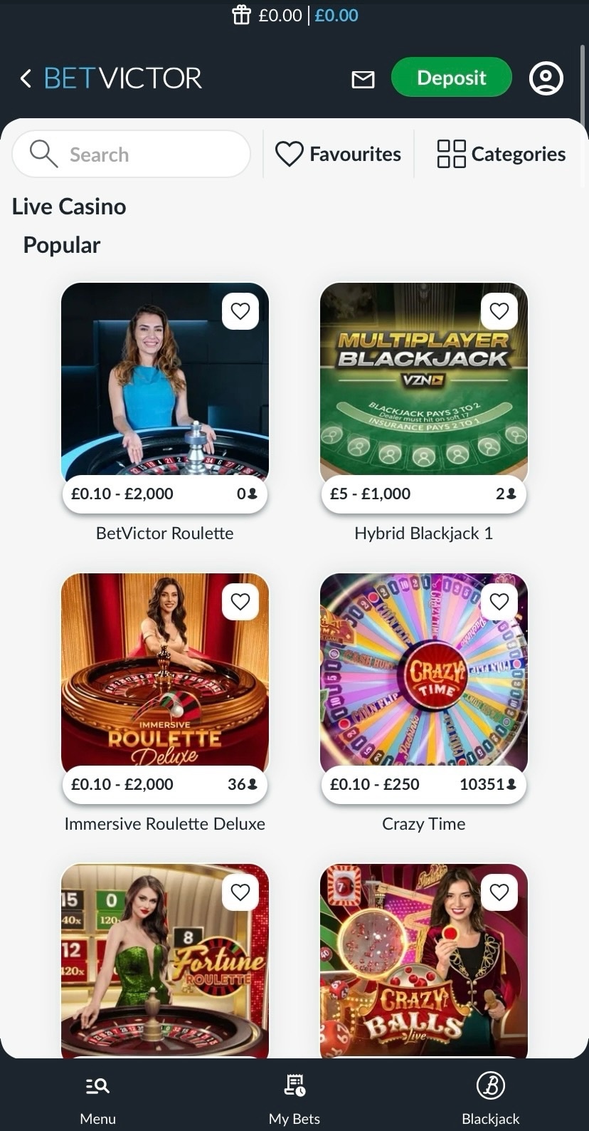 Popular Live Dealer Titles