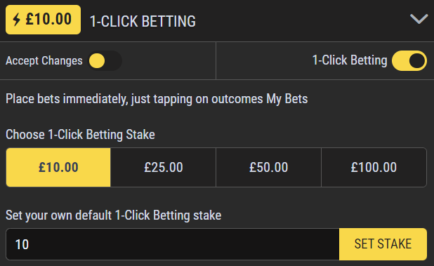 Use 1-click betting stake if necessary