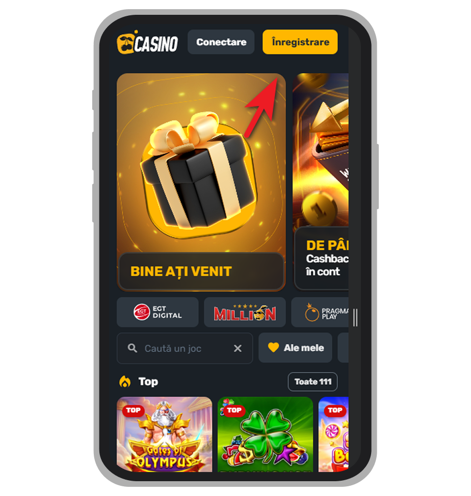Butonul de înregistrare la Prima Casino