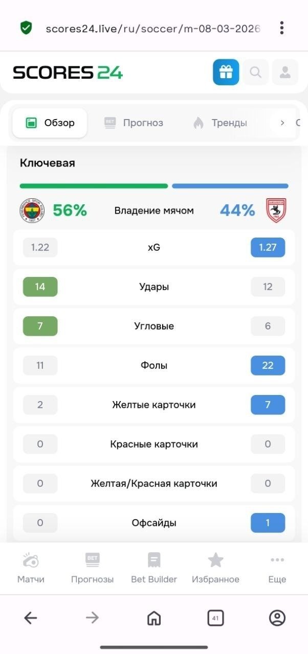 Статистика матча турецкой Суперлиги