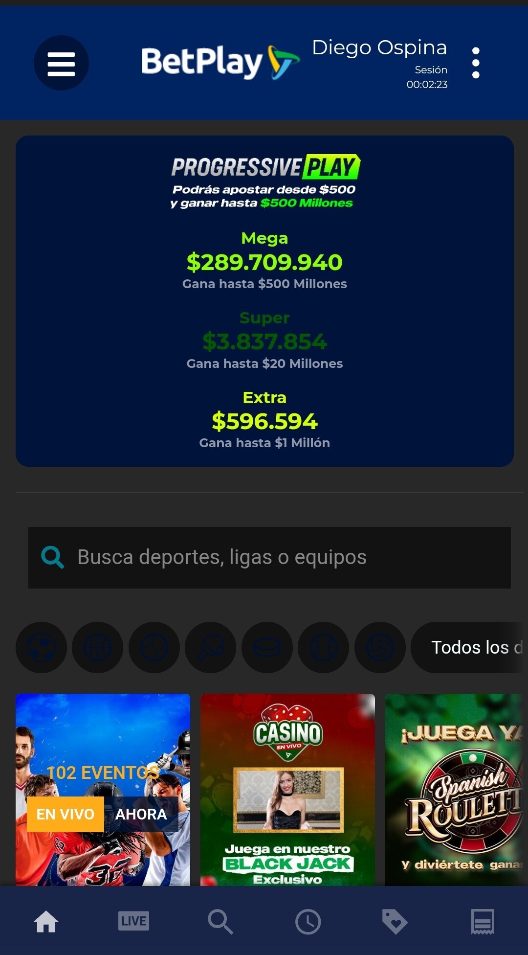 Sección de deportes, BetPlay móvil