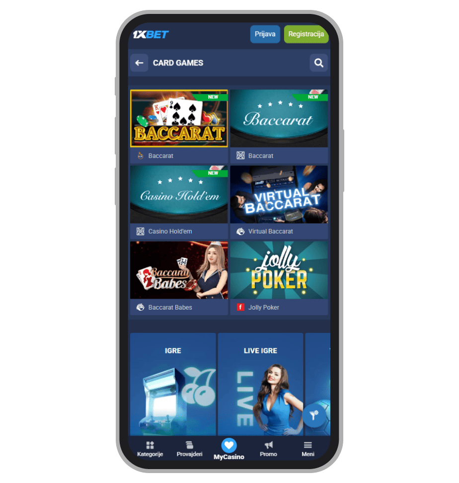 Igre sa kartama na 1xBet Kazinu