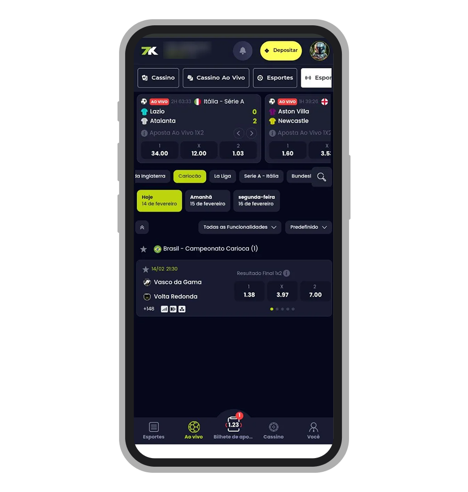 Calendária de apostas ao vivo na 7K.bet app