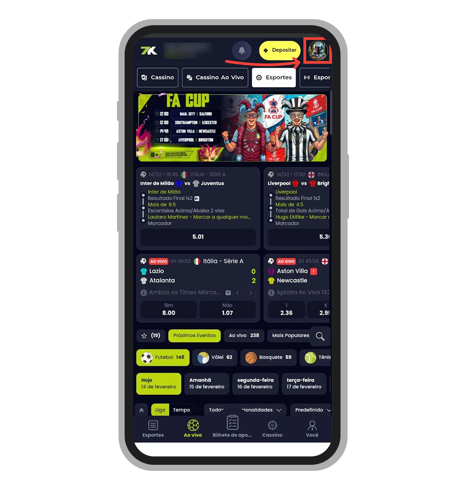 Toque no ícone do menu da conta