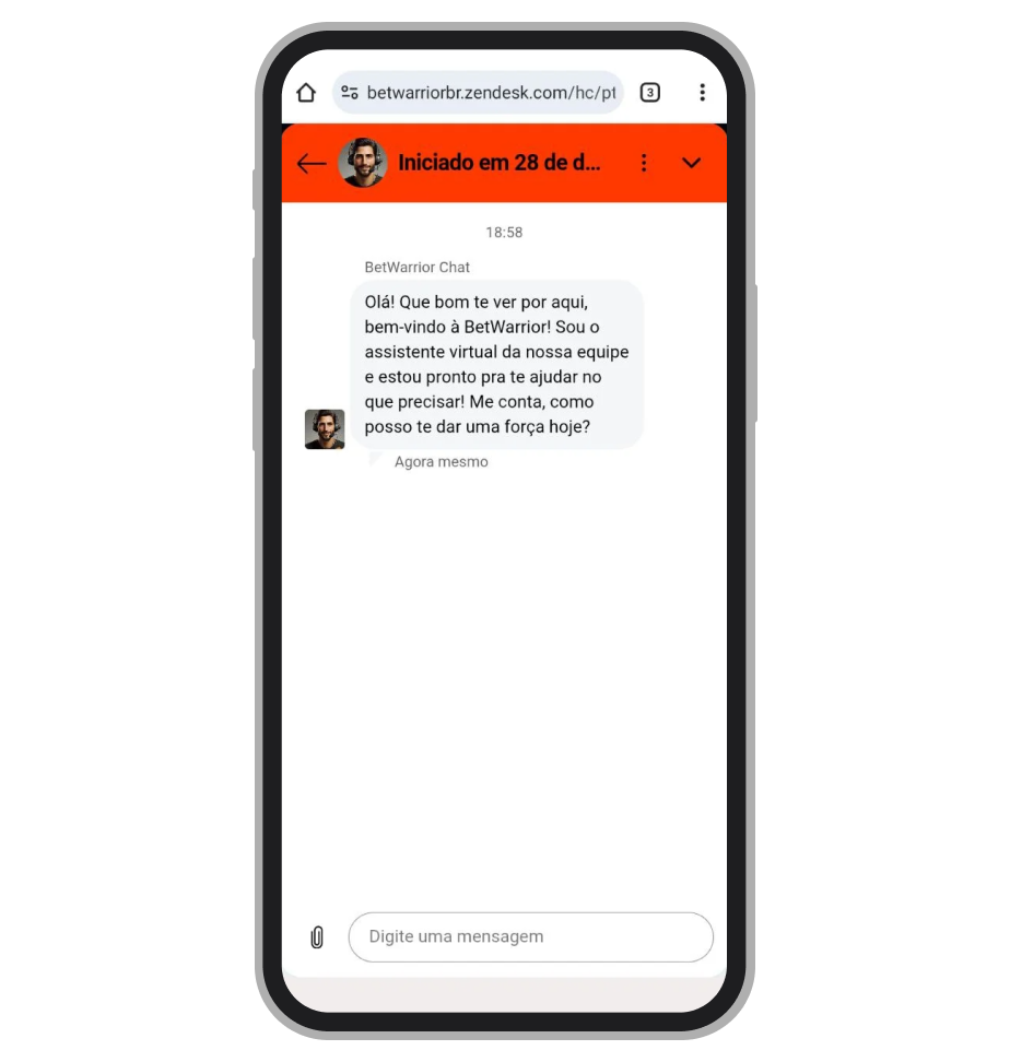 Descreva sua situação detalhadamente na janela aberta para falar com um especialista do suporte