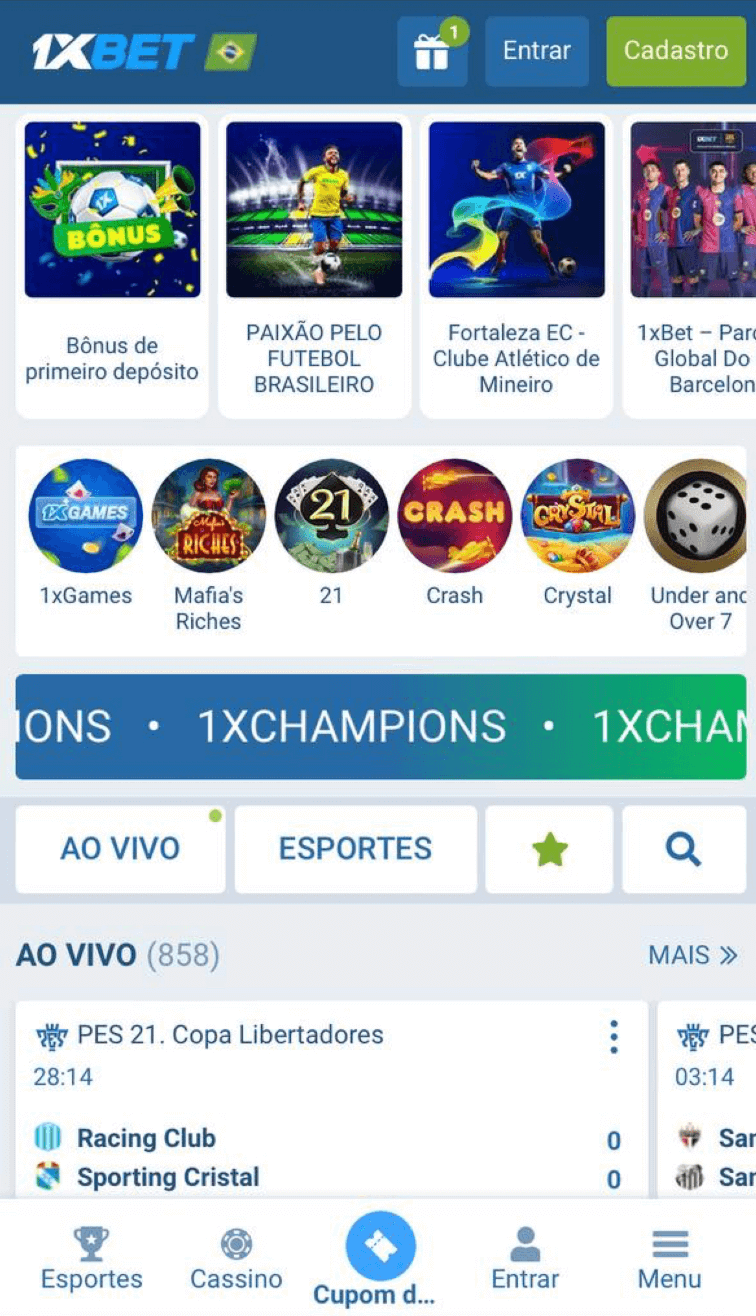 O site mobile da 1xBet