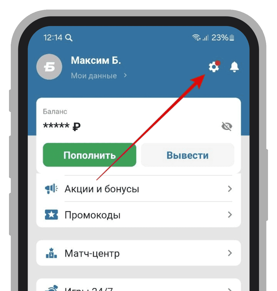 Кнопка настроек в профиле