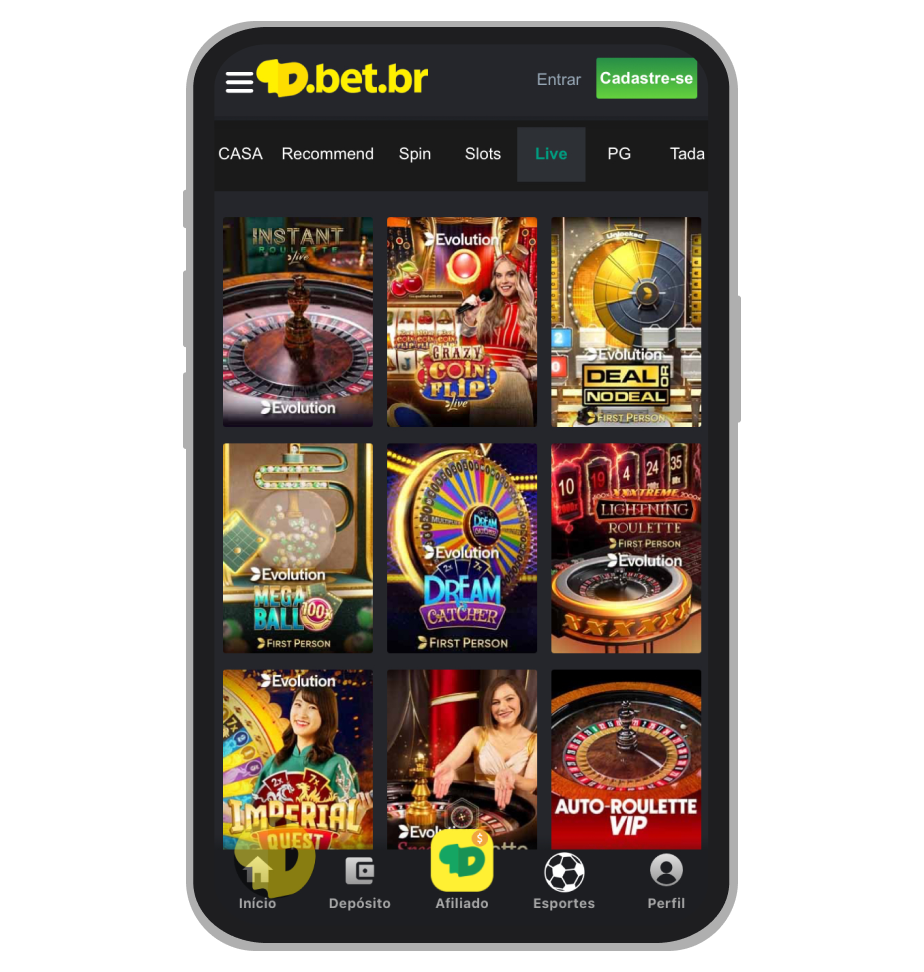 Jogos ao vivo disponíveis no site 9D