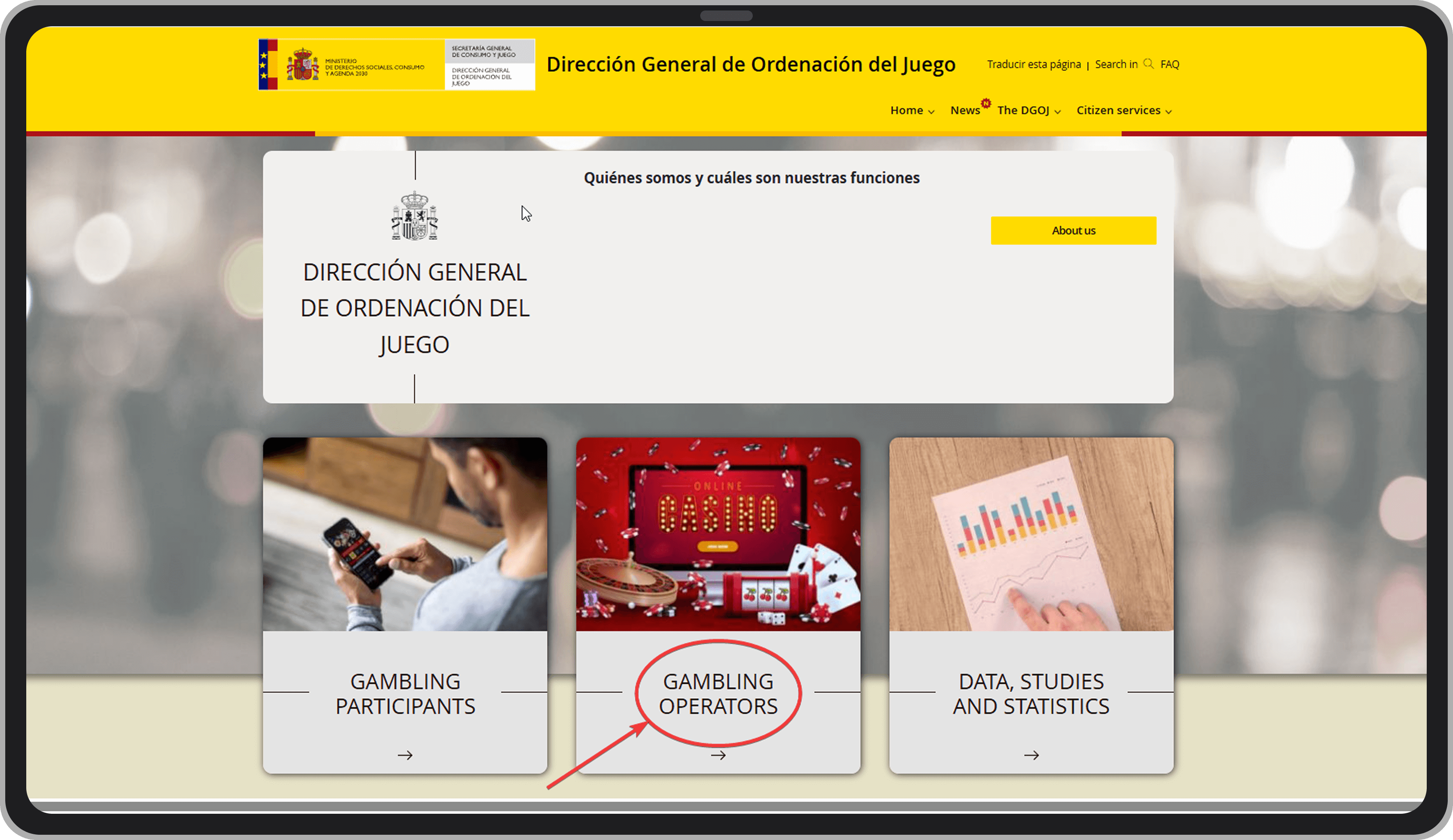 Página de inicio de la DGOJ