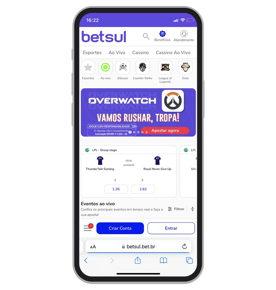 Apostas esportivas na Betsul