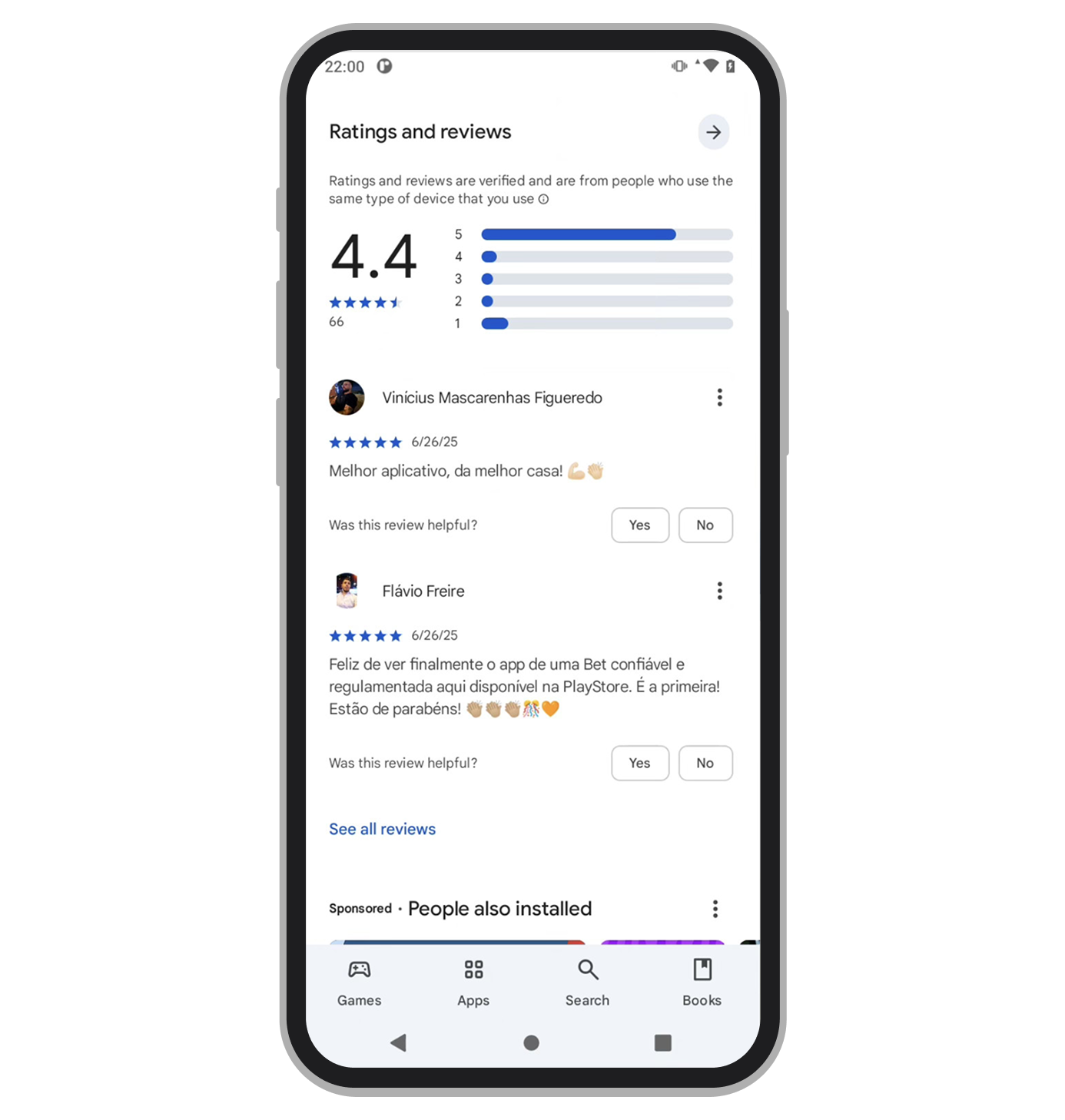 Nota do app na Google Play Store