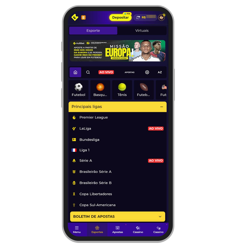Escolha liga e evento