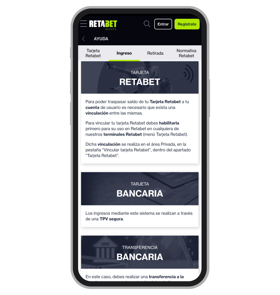 Métodos de pago de Retabet