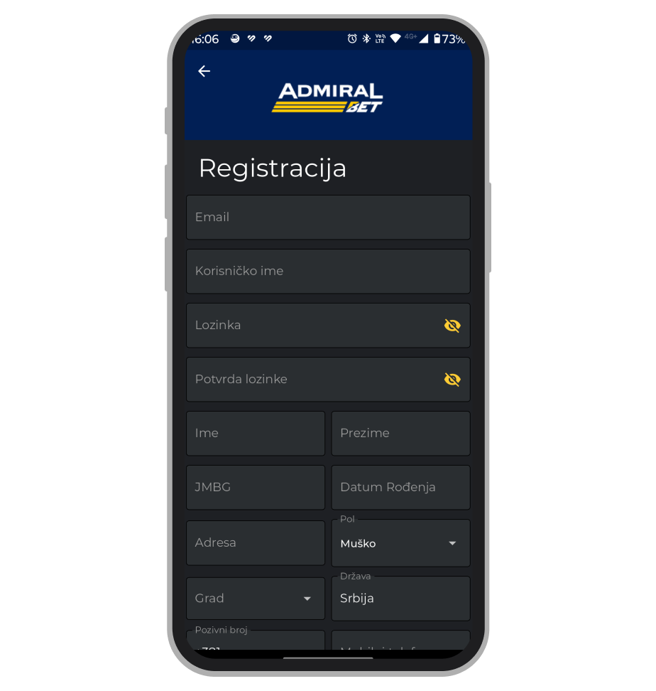Registracija na Admiralbet.rs