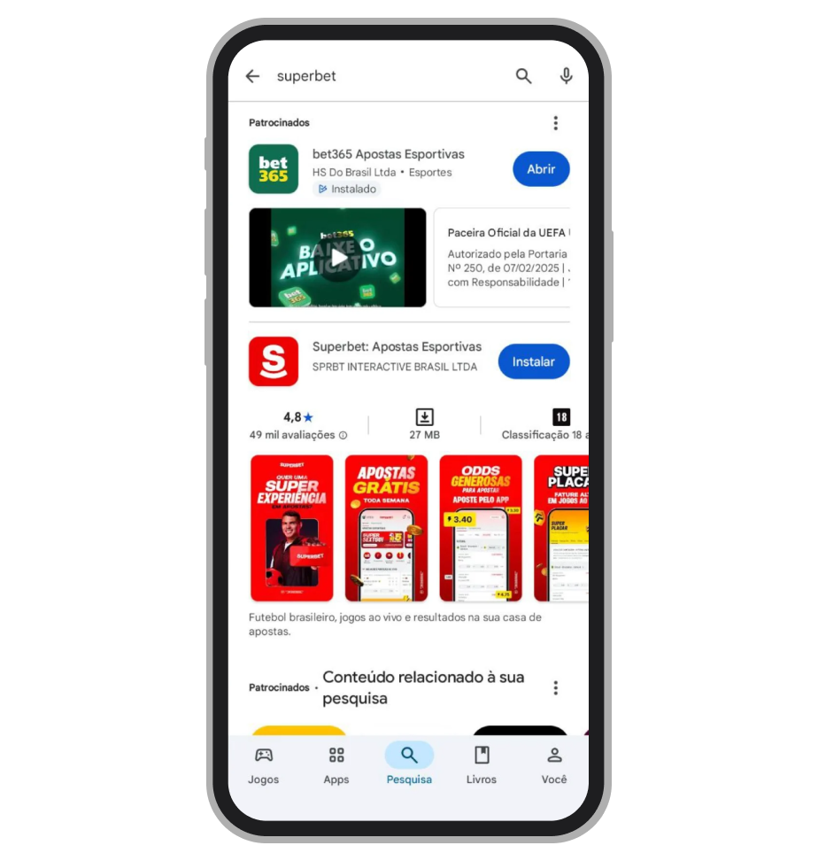 Busca por “Superbet” na Google Play 
