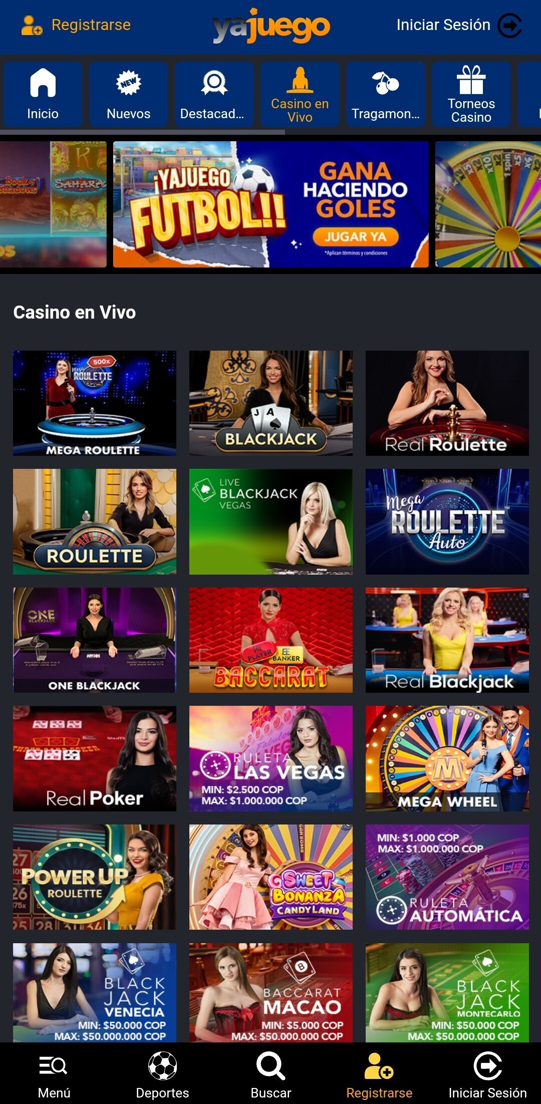 Página casino en vivo