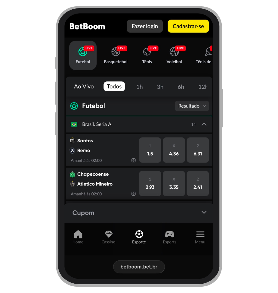 Seção de apostas esportivas