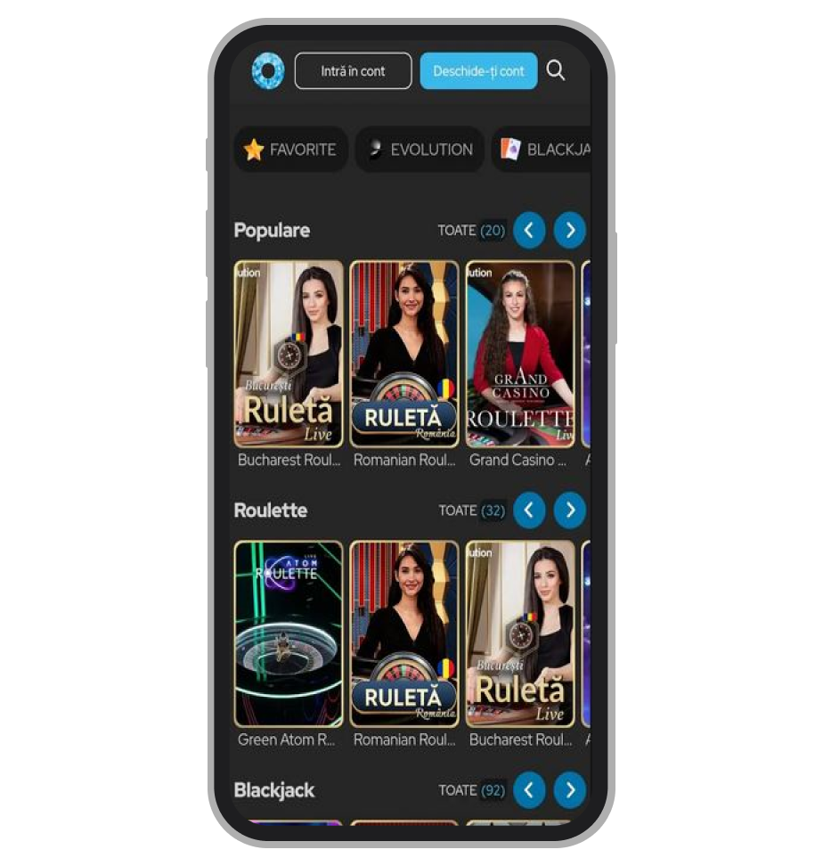 Versiune mobil Game World Casino