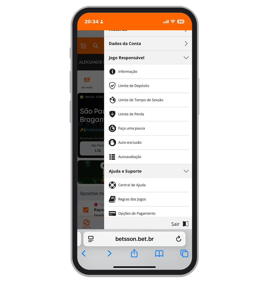Ferramentas do Jogo Responsável disponíveis no site da Betsson 