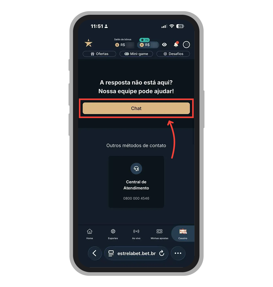 Clique no botão dourado Chat